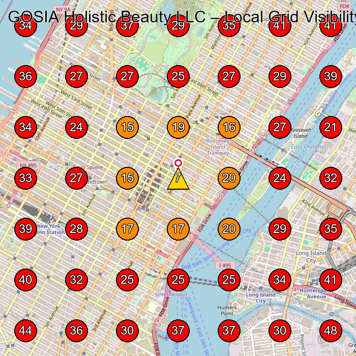 GOSIA Holistic Beauty LLC GeoGrid visibility map for Beauty Salon in New York